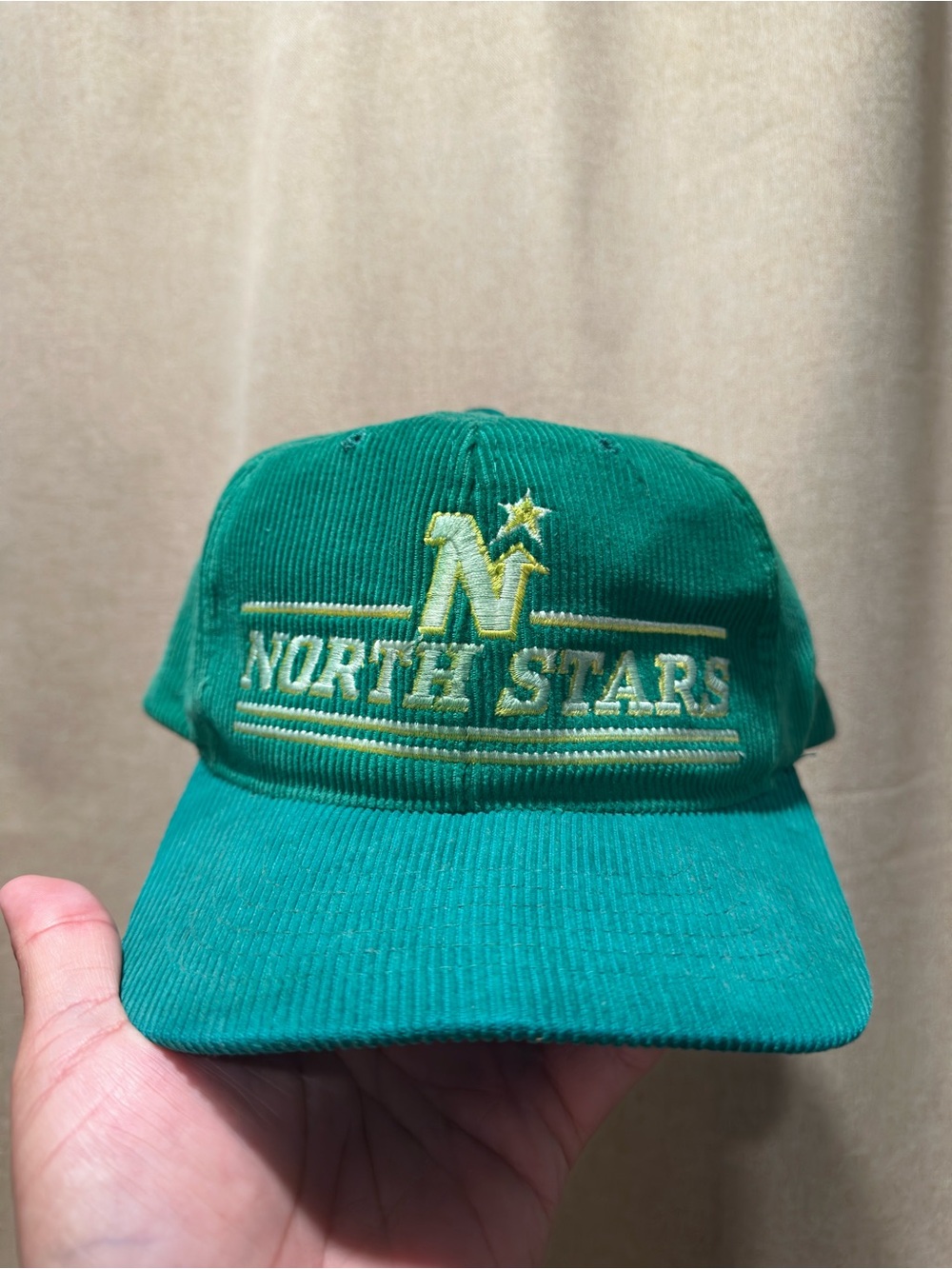 The Classic Green North Stars Corduroy Baseball Cap with Yellow Embroidery